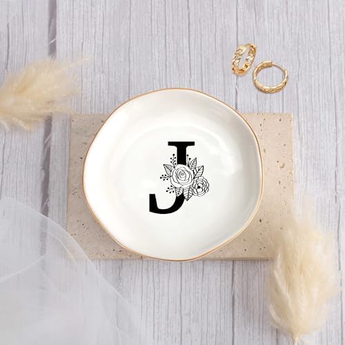 JoycuFF Initial J Ceramic Jewelry Tray, Bridesmaid Bride Gifts, Best Friend Mom Grandma Sister Engagement Birthday Gifts for Women, Trinket Dish for Rings Earrings Necklaces Bracelets Keys - Image 2