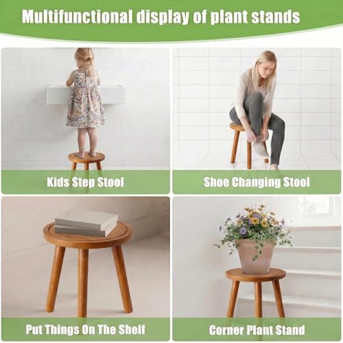Wood Plant Stands Indoor, Teak Plant Stand Modern Plant Table for Large Plants, Wooden Plant Stool, Tall Plant Holder Small Round Side for Living Room, Balcony, Office (1 Pack) - Image 6