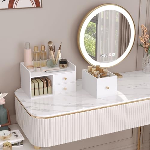Bamboo Desk Organizer with Drawers,Wooden Desktop Storage (3 Drawer,White) - Image 6