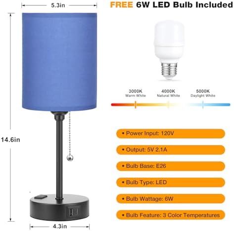 Small Bedside Table Lamp for Bedroom - Desk Lamp with USB Ports for Dorm - Image 4
