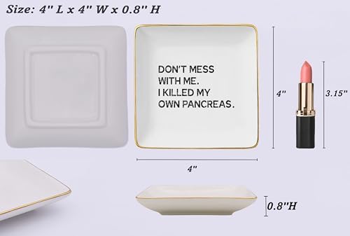 NZY Don't Mess With Me I Killed My Own Pancreas,Pancreas Awareness Reminder Decor，Diabetes Awareness Reminder,Diabetic Life-Ceramic Jewelry Tray Trinket Holder Ring Dish - Image 5
