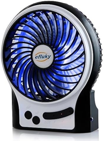 efluky 4.9-Inch Mini Desk Fan - 3 Speeds, Rechargeable Battery/USB Powered with LED Light, Quiet Portable Fan for Home, Office, Travel, Camping (Black) - Image 4