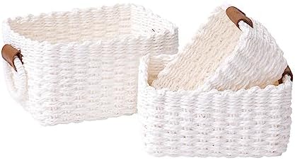 LA JOLIE MUSE Small Wicker Baskets for Organizing, White 3 Pack by LaJol%C3%ADeMuse