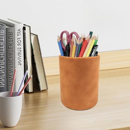 PU Leather Pen Holder Desk 3.94-inch Tall Pencil Cup Organizer - Image 3