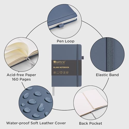 &And Per Se Blank Sketch Notebook, A5 Hardcover, 160 Pages 100gsm Thick Paper, Unlined Journal for Drawing, Doodling, Hand Lettering – Creative Gift for Artists, Designers, Writers (Dark Blue) - Image 3