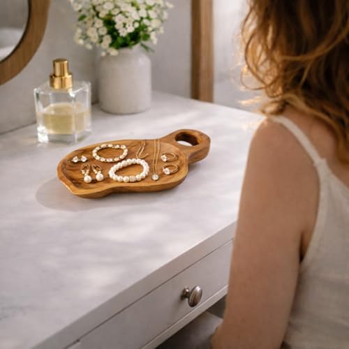 Solid Teak Wood Decorative Candle Tray – 12.2" Handmade Wood Tray with Handle, Rustic Farmhouse Coffee Table Decor for Home Styling - Image 4