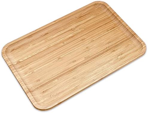 Bam&Boo Bamboo Serving Tray Natural Minimalist Rectangular (14.1” x 9.4" x 0.8") Coffee, Tea, Food, Drinks, Storage, Decor for Home, Kitchen, Bathroom by BamBoo