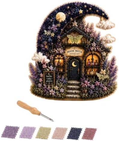 Whimsical Village 3D Poke Art Kit, DIY Cottagecore Fabric Craft Set for Adults, Beginner Friendly Storybook Art Project, Floral Mushroom House Craft Hobby, Multiple Cute Designs for Relaxation, D by Unknown