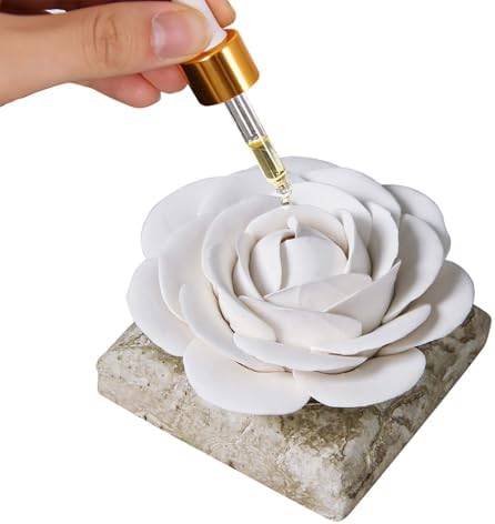 Ceramic Passive Essential Oil Diffuser, Aesthetic Desktop Handmade Flower & Concrete Base, Porcelain Aromatherapy Oils Diffuser for Home, Office, Yoga, Spa Room (White Camellia) by Unknown