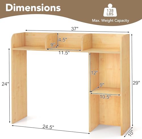 COCO DESIGN Wood Desk Shelf, Desktop Organizer with Multi-Tier Storage, Desk Hutch for Computer Monitor, Desktop Bookshelf Storage Rack for Home Office Desk Organization Desk Table with Shelves - Image 3