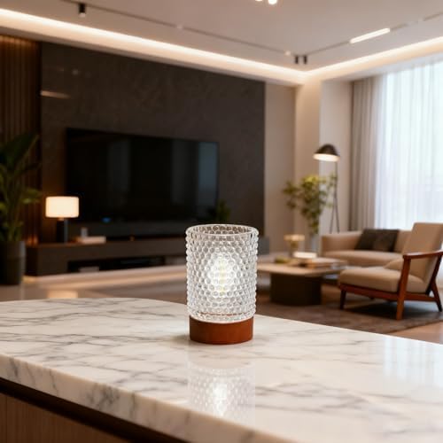 Battery Operated Night Light with Timer, Aesthetic Cordless Battery Powered Decorative Glass Lamp,Small Cozy Nightlight for Dorm,Mini Lamps for Nightstand,Bathroom,Bedroom,Warm (Dot pattern) - Image 5