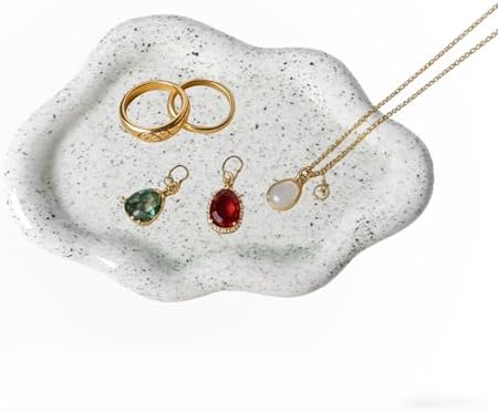 Jewelry Tray for Women, Cloud Shape Ceramic Trinket Dish, Jewelry Organizer Storage Holder for Ring Earring Bracelet Necklace, Make Up Organizer (White) (Stone White) by BESSKON