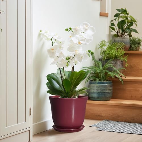 Ceramic Plant Pots - 10 Inch Plant Pot with Drainage Hole and Saucer, Round Planter for Indoor Outdoor, Modern Decorative Large Flower Pots, Home Room Garden Decor, Plants Lovers Gifts, Red - Image 7