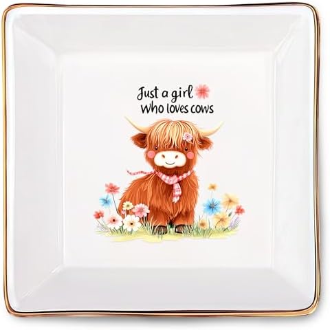 Highland Cow Jewelry Ring Holder Dish Tray, Gifts For Women Teens Girls, Cow Lovers Themed Stuff Things Decor Merch Home Room Ring Earrings Necklace Organizer Holder! by BJDAMAIGIFTSFORGIRLSKIDS