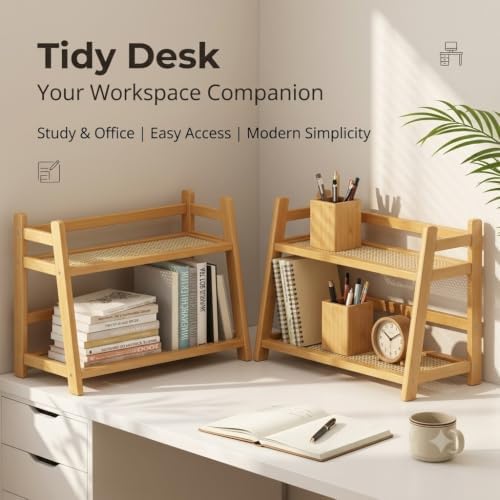 Bamboo Desktop Organizer Shelf, 2 Tier Desk Storage Rack - Image 5