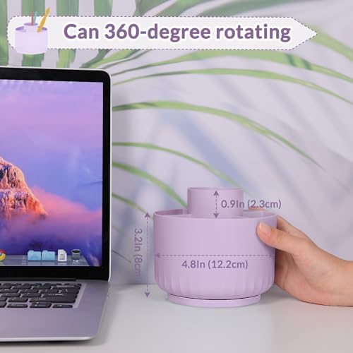 SKYDUE 360 Degree Rotating Desk Organizer, Dual-Purpose Pencil Pen Holder for Desktop, Rotating Desk Pen Organizer with 5 Slots Purple - Image 2