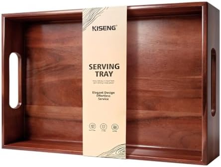 17 x 12 Inch Acacia Wood Large Serving Tray with Handles by KISENG