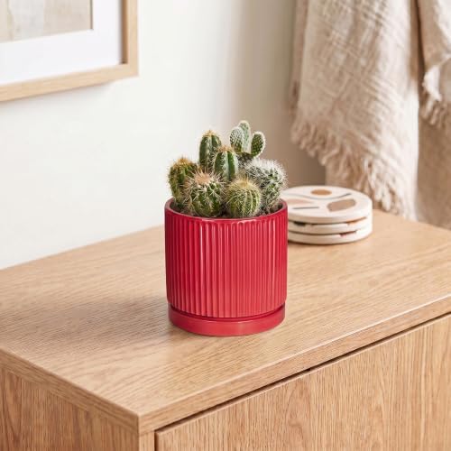 Ceramic Pots for Plants, 4 Inch Planter, Round Plant Pots, Red - Image 5