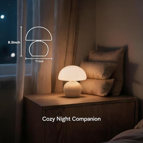Cute Mushroom Table Lamp, Mid Century Modern Decor, Cozy Oasis Lighting, Unique Bedside Nightstand Lamp for Bedroom Living Room Office, Ideal for Home Decor Lovers, Kids & Adults(White) - Image 5