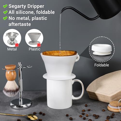 Segarty Camping Coffee Dripper Set, Collapsible White Silicone Coffee Maker with 200PCS Disposable Coffee Filter Cone Paper, Single Serve Dripping Brewer for Travel Backpacking - Image 3