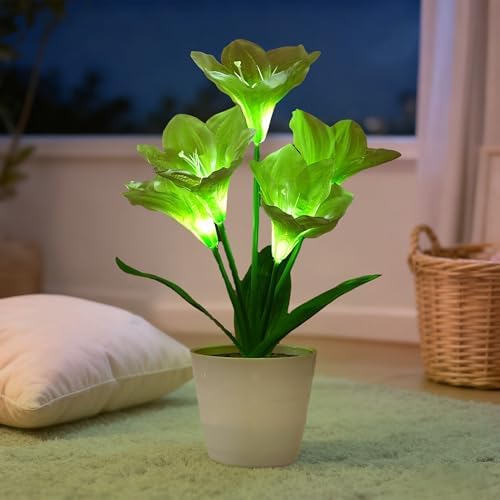 Artificial Lily Fower Lamp - Artificial Potted Flower Light, Christmas Birthday Gifts for Women Wife Girlfriend Mom Anniversary Bedroom Bar Coffee Shop Night Light Lamp Home Decor - Image 3