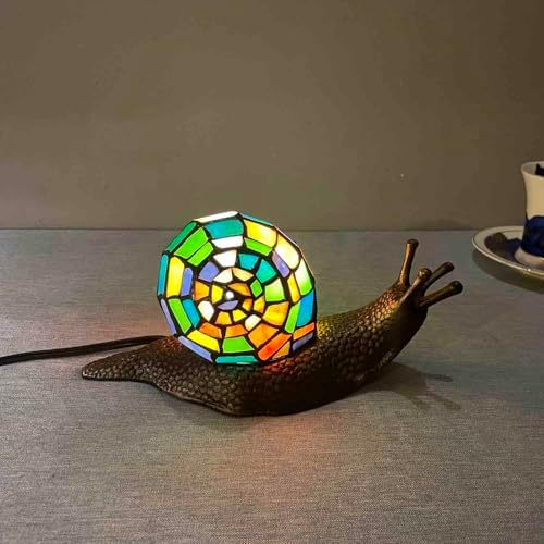 Bieye L13003 Multicolor Land Snail Tiffany Style Stained Glass Accent Lamp - Image 2