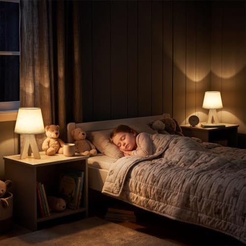 Tripod Table Lamp Small Bedside Lamp with Linen Fabric Shade, Mid Century Modern Nightstand Lamp for Bedroom Living Room Office Nursery, Wooden Legs(Cone) - Image 6