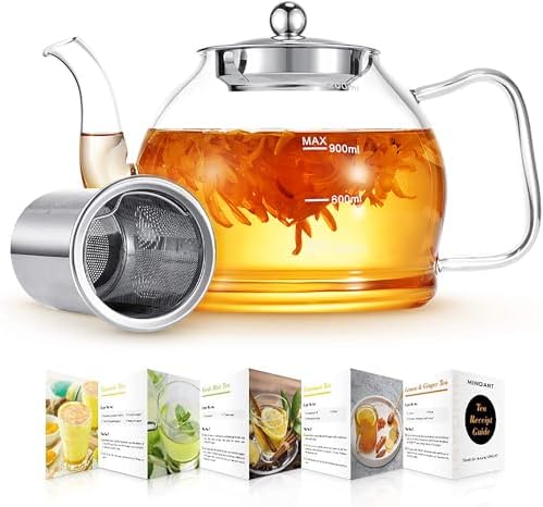 Glass Teapot, 40oz/1200ml Tea Pot with Removable Infuser for Loose Tea by MINOANT