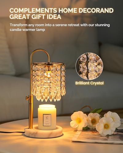 Candle Warmer Lamp with Timer Dimmer and 3 Bulbs, Candle Lamp Warmer with Marble Base for Adjustable Height, Crystal Candle Lamp for Jar Candles, House Warming Gifts Home Room Decor, Gold - Image 5