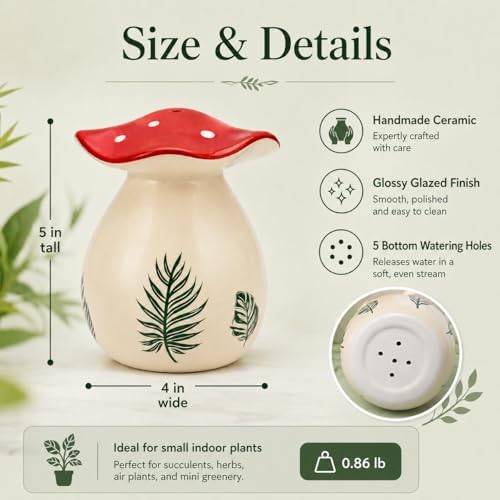 Cute Thumb Watering Can, Mushroom Decor Indoor/Outdoor, Handmade Ceramic Watering Bell, Cottagecore Decor Aesthetic Mushroom Merchandise, Plant House Warming Gifts - Image 2