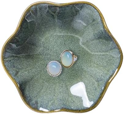 Lotus Leaf Ceramic Jewelry Ring Dish for Women (Deep Green) by Dazuihou