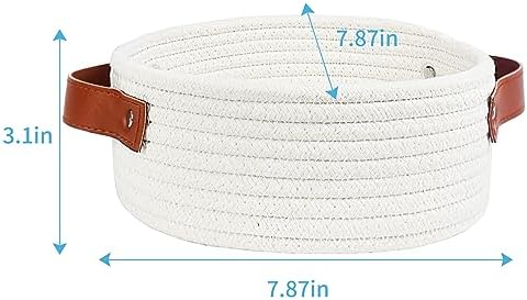 ABenkle Small Storage Basket, Mini Cotton Rope Storage Bin, Cute Tiny Shelf Baskets, Boho Decorative Toy Organizer for Nursery, Spa, Empty Gift Basket - XS, White - Image 2
