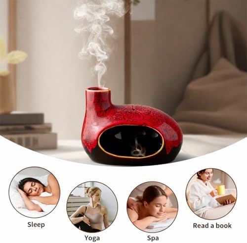 Handcrafted Ceramic Palo Santo Holder – Artistic Incense Burner for Meditation, Mindfulness and Zen Home Decor – Wabi-Sabi Style Cone Sculpture, Gift for Yoga, Relaxation & Aromatherapy (Red) - Image 4