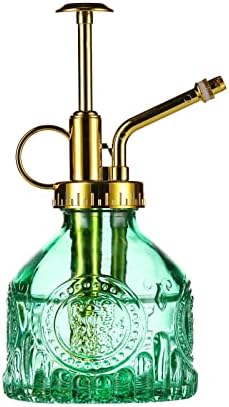 Glass Plant Mister Spray Bottle, 6.5" Green Glass Water Spray Bottle with Gold Top Pump Small Watering Can, Small Plant Sprayer Mister for Indoor Outdoor House, Green+Gold (Green+Gold D) by Aebor