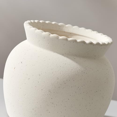 SIDUCAL Ceramic Flower Vase with Wide Mouth Lace, 4.8 Inch Pottery Rustic Farmhouse Boho Vases, Small Terracotta Vase for Home Decor, Table, Living Room, Bathroom, Shelf, Wedding, White - Image 5
