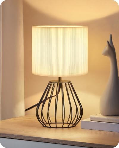 Black and White Table Lamp, Small Bedside Lamp, Pleated Lampshade by GOEBLESON