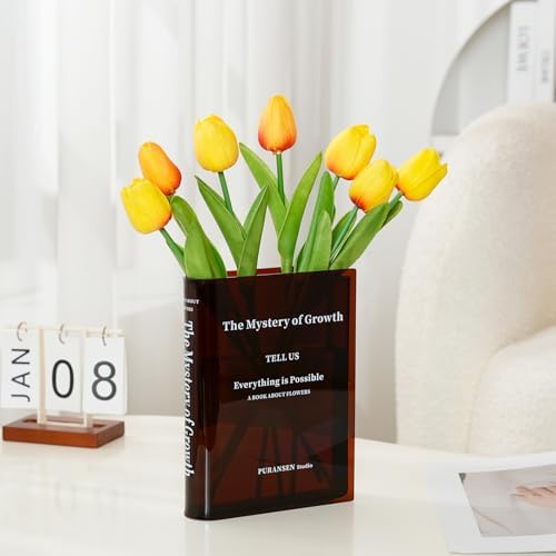 Book Vase for Flowers - Aesthetic Room Decor for Modern Home/Office，Brow by Puransen