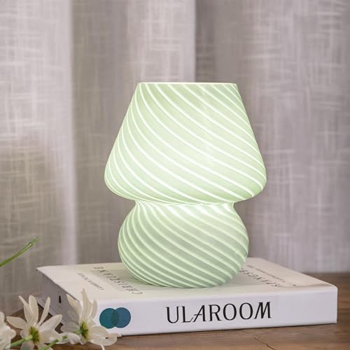 ULAROOM USB Plug-in Mushroom Lamp Small Bedside Table Lamp with 3 Temperature LED Bulb,Free Dimming Nights Light for Bedroom/Living Room/Entryway/Corner Decor (Stripe Green) by Ularoom