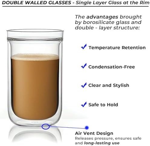 Aquach 12oz Double Walled Glass Coffee Cups Set of 2, Insulated Tumblers - Image 5