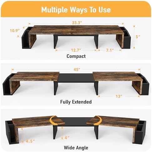 Simple Houseware Desk Dual Monitor Stand Riser with Drawer, Rustic Brown - Image 3