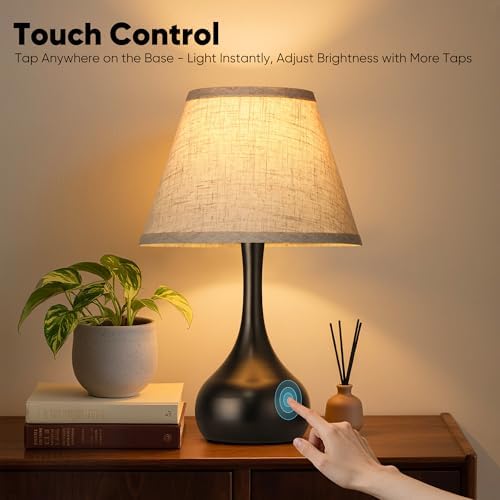 Touch Table Lamp for Bedroom Set of 2, 3-Way Dimmable Bedside Lamp for Nightstand, 17” Farmhouse Metal Desk Lamp with Linen Shade for Living Room, Kids Reading, Dorm, Home Office Decor, Bulb Included - Image 2