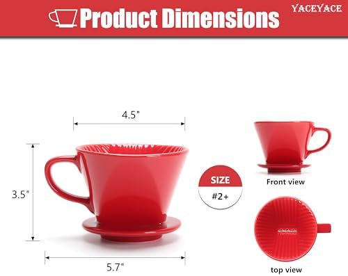 Pour Over Coffee Dripper, Single Red Ceramic Pour Over, Medium - Image 2