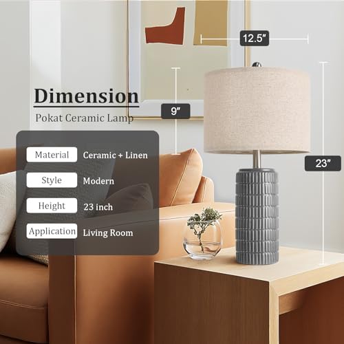 PoKat 23" Ceramic Dark Gray Table Lamps Set of 2 for Living Room, Modern Bedside Lamps for Bedroom, Farmhouse Nightstand Lamp for Home Office Guest Room Sideboard Entryway Decor Gifts - Image 4