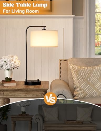 20.7" Tall Table Lamp with USB & Outlet, Fully Dimmable Nightstand Lamp - Image 6