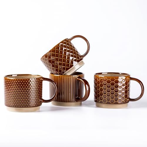 GBhome 6 OZ Stackable Coffee Mugs Set of 4, Ceramic Coffee Cups Set by GBhome