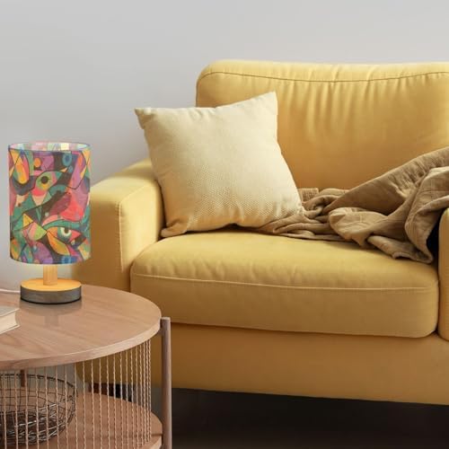 Fustylead Abstract Graffiti Style Eye Table Lamp for Bedroom USB Port Lamps Small Accent Table Lamp Nightstand Lamp Sturdy Linen Shade Wooden Base Decorative Lamps for Bedside Reading|Kids|Dorm|Home - Image 2