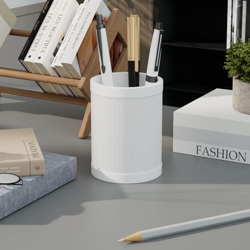 HighHerz Aesthetic Pen Holder For Desk, Modern Silicone Pencil Holder, Stylish Office Desk Decor, Made of 5 mm Thickened Premium Silicone, Office Desk Organizer And Accessories (White) - Image 5