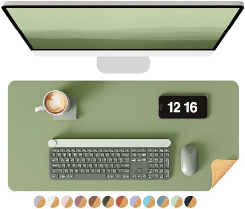 YSAGi Double-Sided Desk Pad, 23.6"x13.7"Leather Desk Mat, Eco Cork Desk Pad Protector,Large Mouse Pad,Waterproof Desk Blotter for Office/Home(Bamboo Green) by YSAGi