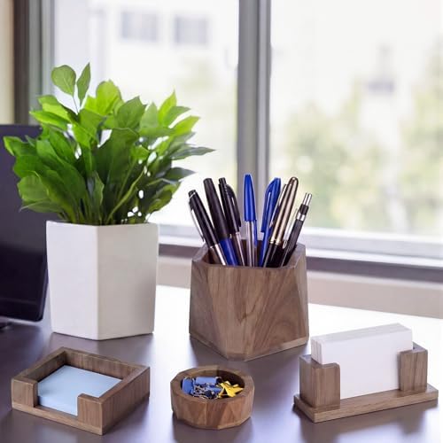 Sabary 4 Pcs Office Desk Accessories, Walnut Desk Organizer Set - Image 3