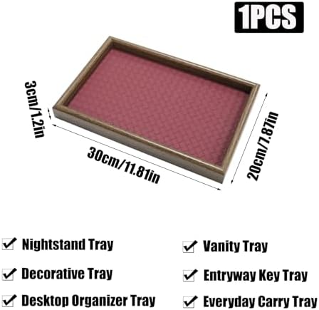 Wooden Valet Tray with Leather Base, Red - Image 3